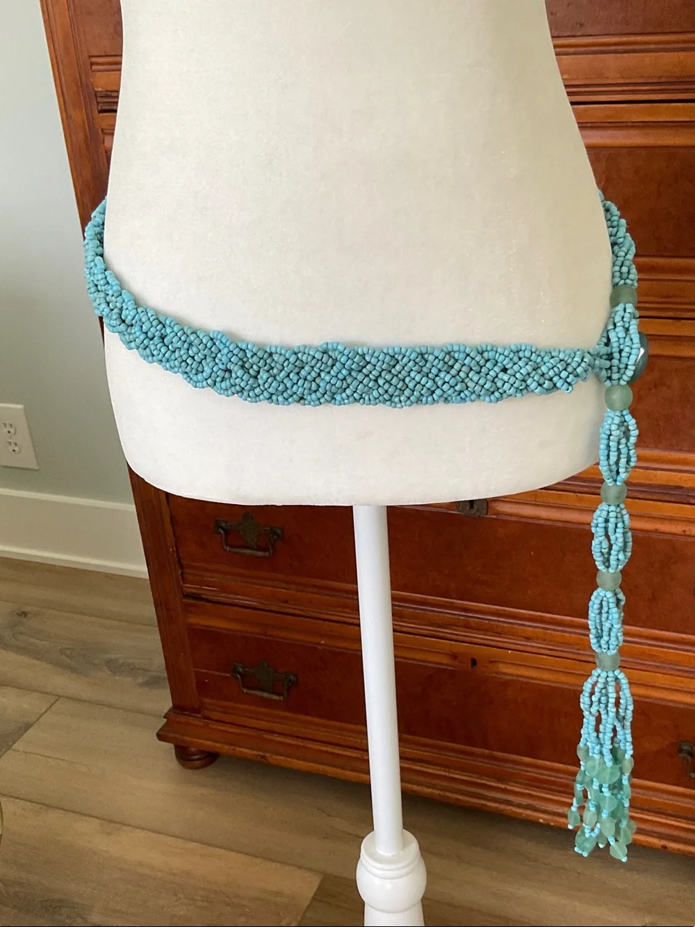 Braided Turquoise Colored Seed Bead Belt Boho Coastal Cowgirl Island Resortwear